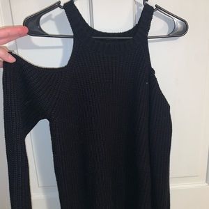 Black Open Shoulder Knit Sweater